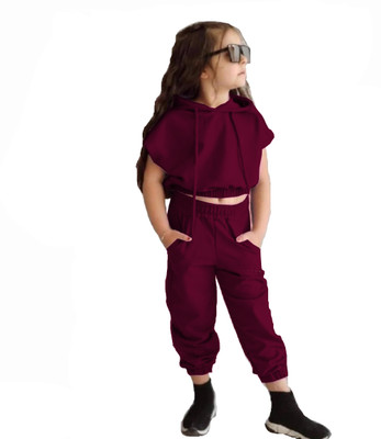 Colabo Fashion Girls Casual T-shirt Track Pants(Maroon)