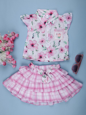V-MART Baby Girls Casual Top Skirt(Pink)