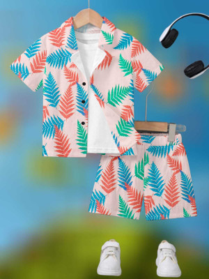 Thinknest Fashion Baby Boys & Baby Girls Dinosaur Casual Shirt Shorts(Peach)