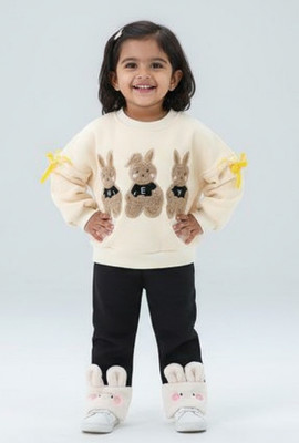 mikaboo Baby Girls Party(Festive) Sweatshirt Sweatpant(Ivory, Black)