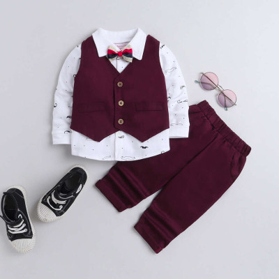 OPTURN Baby Boys Party(Festive) Waistcoat Pant(Maroon)