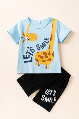 MUSNAHGARMENTS Baby Boys Casual T-shirt Shorts(Light Bule and Black)
