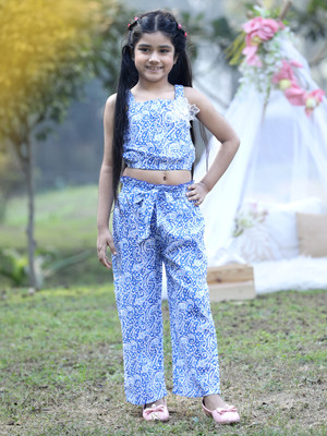 CUTIEKINS Girls Casual Top Trouser(Blue & White)