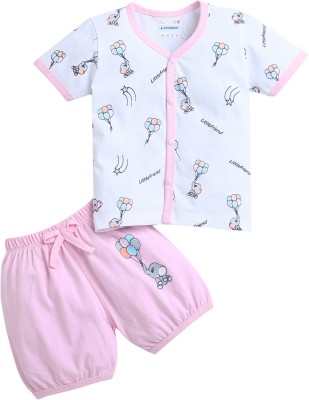 BUMZEE Baby Girls Casual T-shirt Shorts(Pink)