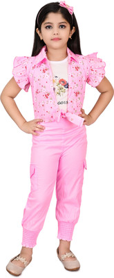 JIYAN FASHION WORLD Baby Girls Party(Festive) Top Pant, Shrug(Pink)