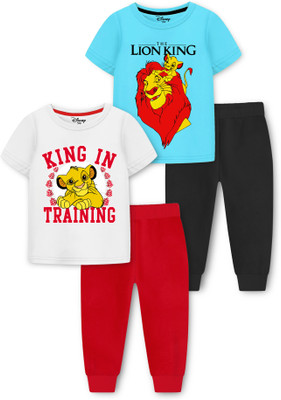 YK Disney Kids Nightwear Boys & Girls Printed Cotton Blend(Multicolor Pack of 2)