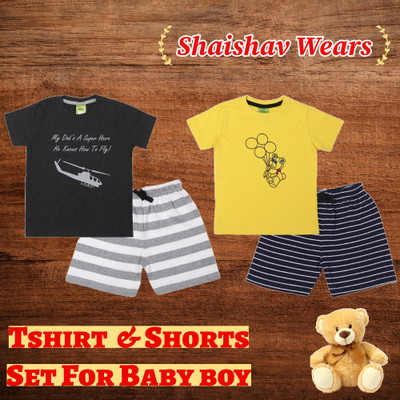 ShaishavWears Baby Boys Casual T-shirt Shorts(Dark Grey - Yellow)