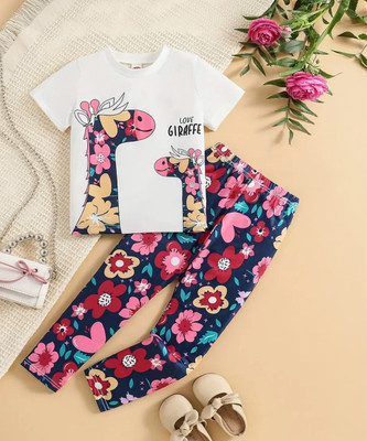 HEYFUN Girls Disney Princess Party(Festive) T-shirt Pant(WHITE)