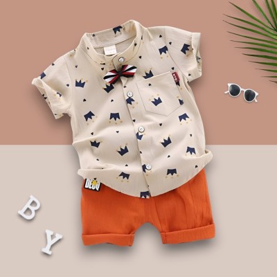 KIDVIDA Baby Boys & Baby Girls Casual Shirt Shorts(ROYAL TAJ_CHIKU)