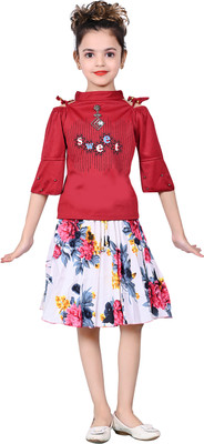SVM FASHION Girls Casual Top Skirt(Red,)