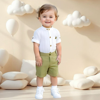 menvy Baby Boys Casual Shirt Shorts(Brown)