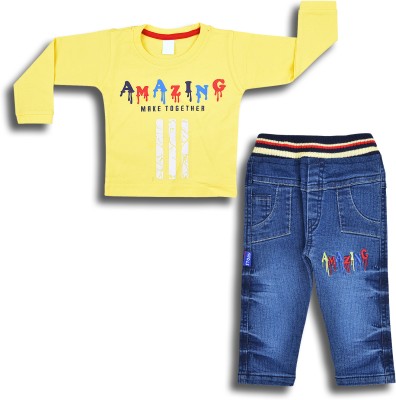 Wishkaro Baby Boys Casual T-shirt Jeans(Yellow, Navy Blue)