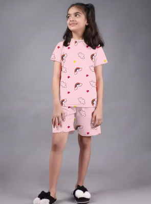 FEBVIBE Girls Casual T-shirt Shorts(Pink 1)