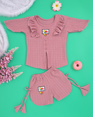 ARIFA INTERNATIONAL Baby Girls Party(Festive) Top Shorts(Dusty Pink)