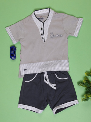 V-MART Baby Boys Casual T-shirt Shorts(Grey)