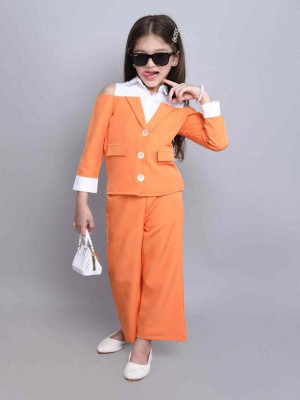 taffykids Girls Casual Blazer Pant(Orange/White)