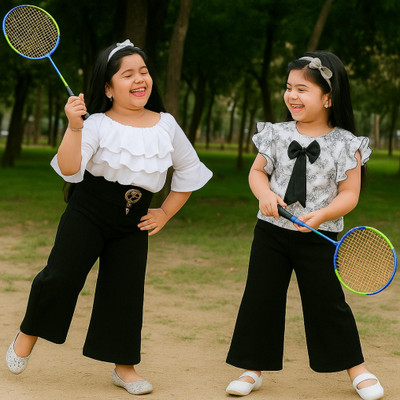 GREEN DRAGONFLY Girls Casual Top Pant(White & Black)