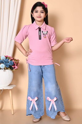 Tkameez Girls Disney Princess Party(Festive) Top Jeans(pink)