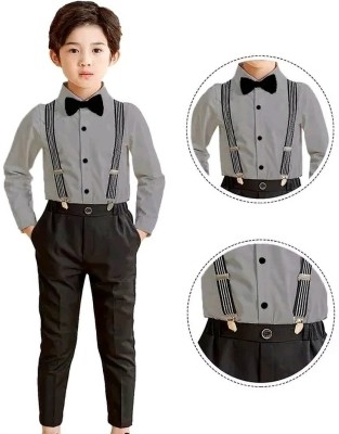 DENSIYFEB Boys Casual Shirt Bootie, Tie, Pant, Suspenders(Black, Grey)