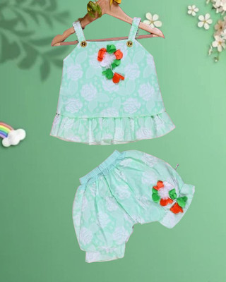 Funnyboo Baby Girls Party(Festive) Top Shorts(Mint Green)