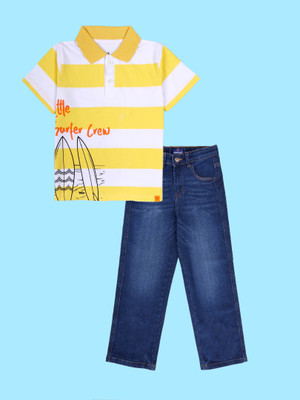 KiddoPanti Boys Casual T-shirt Jeans(Yellow / White /Dark Blue)