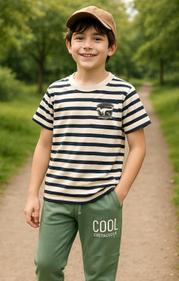Bubble Berry Baby Boys Casual T-shirt Trouser(White & Green)