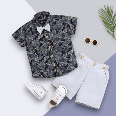 SnegVibe Baby Boys & Baby Girls Party(Festive) Shirt Shorts(1007_BLACKPATTI)