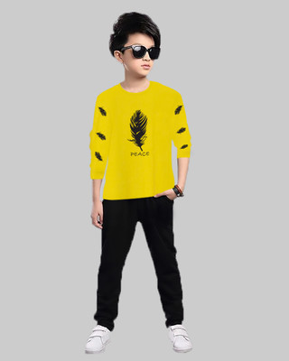 SIXER Boys Casual T-shirt Track Pants(Yellow)