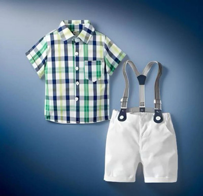 Silvery Baby Boys & Baby Girls Party(Festive) Shirt Shorts(Green)