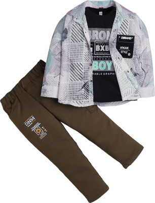 Fourfolds Boys Party(Festive) Shirt T-shirt, Trouser(Brown)