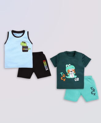 KOLKIDS Baby Boys & Baby Girls Casual T-shirt Shorts(POWDER BLUE_BOTTLE GREEN)