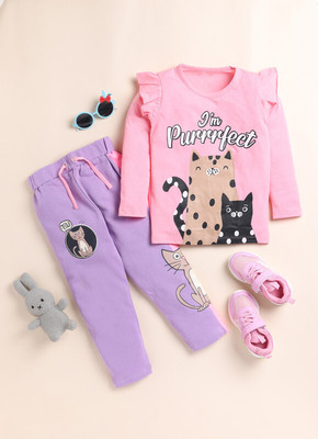 Yk Girls Casual Top Trouser(Pink)