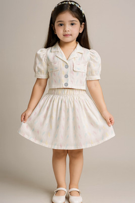 SARDAR DRESSES Girls Party(Festive) Top Skirt(White)