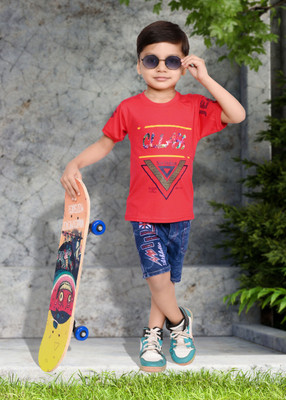 NIVARACREATION Boys Party(Festive) T-shirt Jeans(RED)