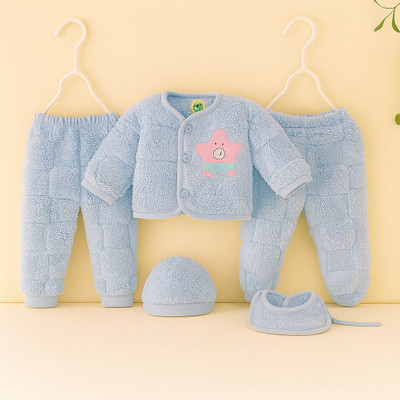 Shyamcollections Baby Boys & Baby Girls Party(Festive) Sweatshirt Bib, Sweatpant, Cap, Pyjama(Sky Blue)