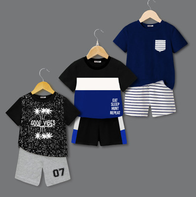 tarsier Baby Boys & Baby Girls Casual T-shirt Shorts(EAT_GOODVIBES_NAVY/WHITE STRIPED POC)