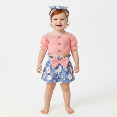 PORPY Baby Girls Disney Princess Party(Festive) Top Shorts, Hairband(Peach)