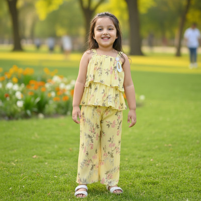 swamini wear Baby Girls Party(Festive) Top Pant(Light Yellow)