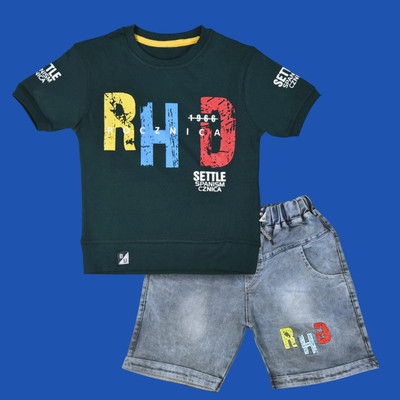 Worton Fashion Boys Casual T-shirt Shorts(Bottle Green)