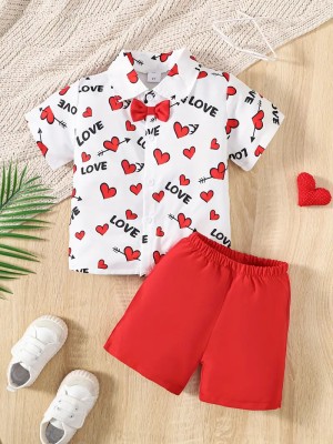 SVH Fashion Baby Boys & Baby Girls Party(Festive) Shirt Shorts(Red)