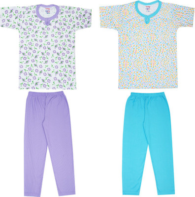 Vivin Girls Casual T-shirt Pyjama(Multicolor1)