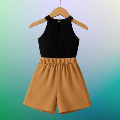 RIYANSHI Girls Casual Top Skirt(Black, Brown)