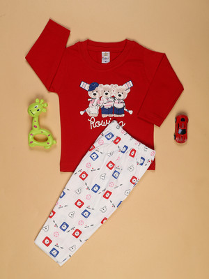 V-MART Baby Boys Casual T-shirt Pyjama(Red & White)