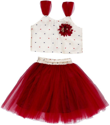 Charan Kanya Baby Girls Party(Festive) Top Skirt(Beige, Maroon)