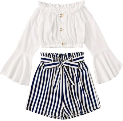 luxoya trendz Baby Girls Casual Top Shorts(white)