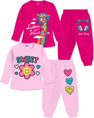 MINI MYN Baby Girls Casual T-shirt T-shirt(HOT PINK, LIGHT PINK)