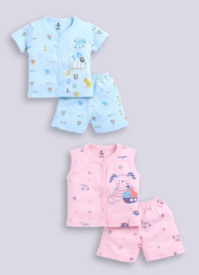 TINY BINY Baby Boys & Baby Girls Casual Top Shorts(Sea Blue, Medium Pink)