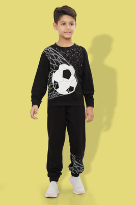 Ninos Dreams Boys Casual T-shirt Track Pants(Black)
