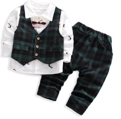 Bold N Elegant Baby Boys Party(Festive) Shirt Waistcoat, Pant(Green, White)