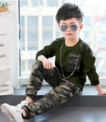 JEKESHVI Boys & Girls Party(Festive) Track Pants T-shirt(Green)